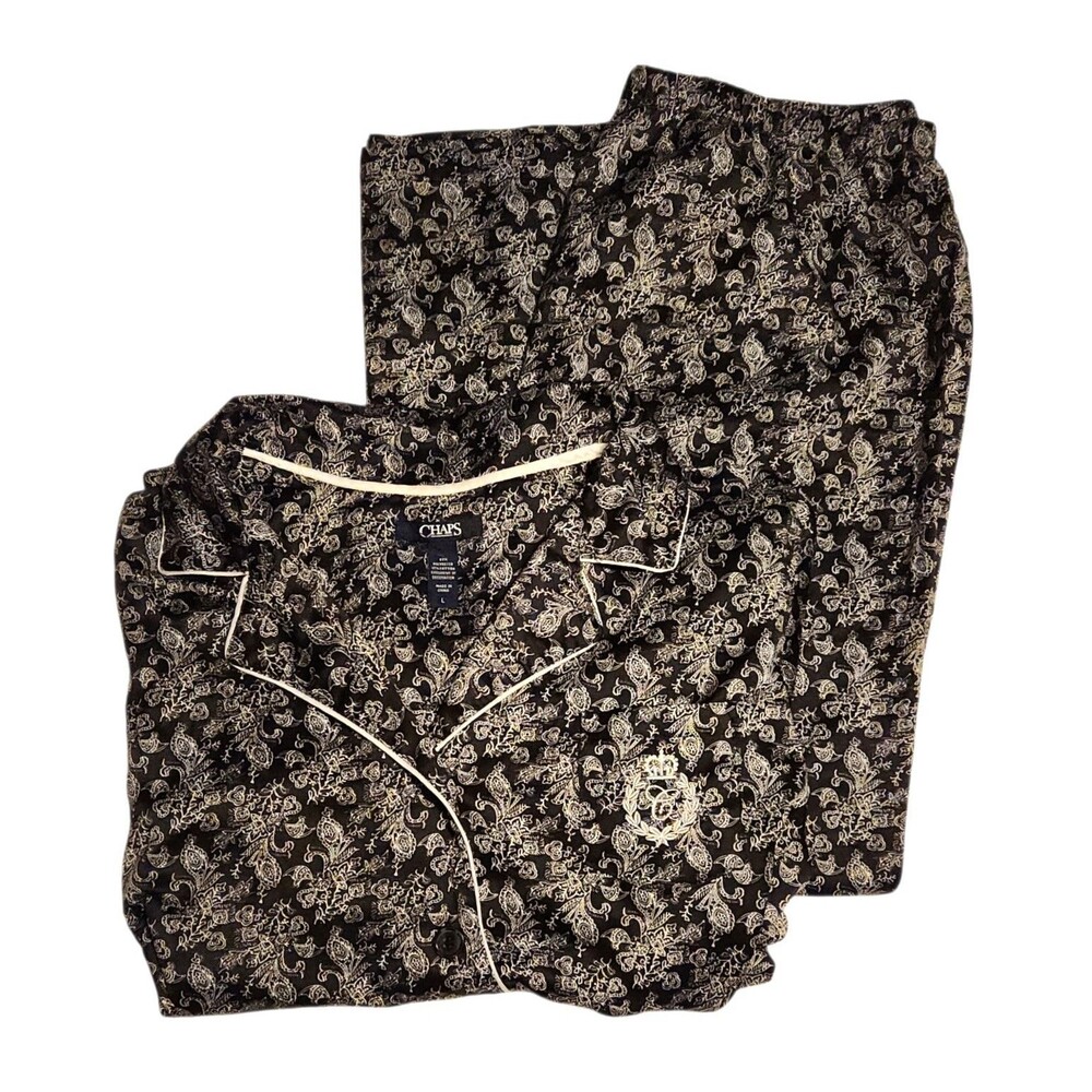 Chaps 2 pc. Pajama Set Black & White Paisley Cotton Blend Womens Size L Classic